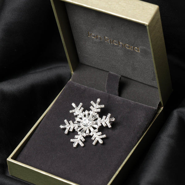 Jon Richard Silver Plated and Crystal Snowflake Brooch - Gift Box