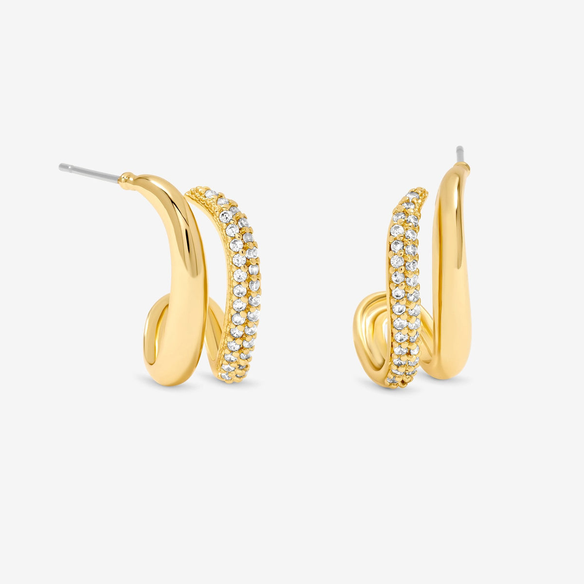 Jon Richard Gold Plated Polished and Pave Double Row Hoop Earrings