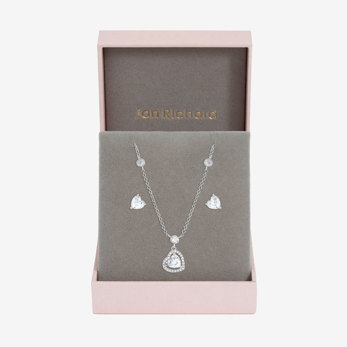 Jon Richard Rhodium Plated and Cubic Zirconia Heart Drop Set - Gift Box