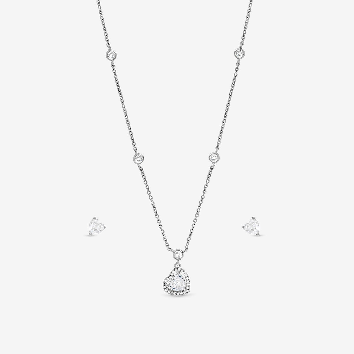 Jon Richard Rhodium Plated and Cubic Zirconia Heart Drop Set - Gift Box