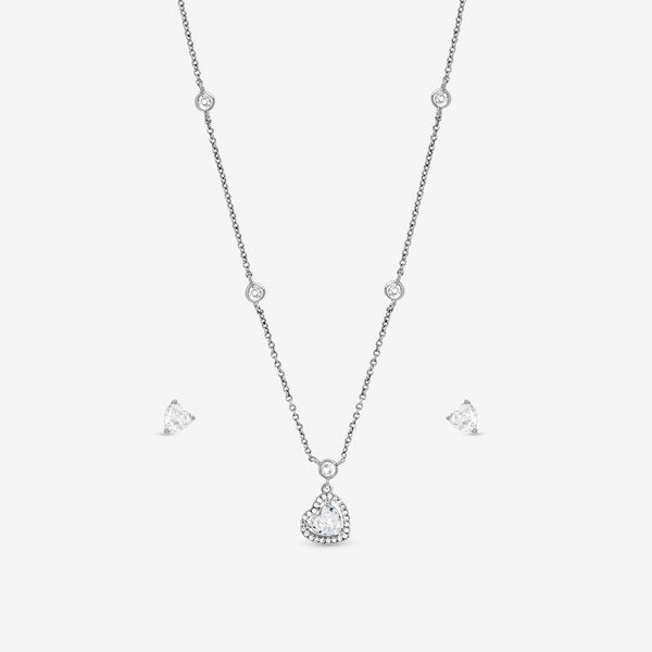 Jon Richard Rhodium Plated and Cubic Zirconia Heart Drop Set - Gift Box