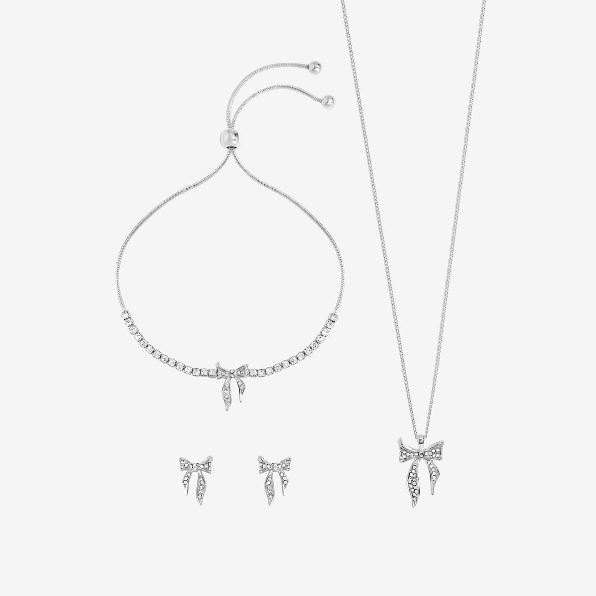 Jon Richard Silver Plated and Pave Bow Trio Set - Gift Box