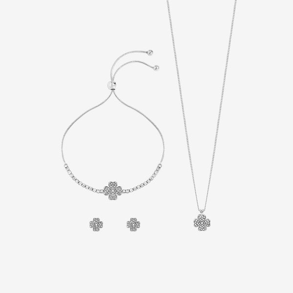 Jon Richard Silver Plated and Pave Clover Trio Set - Gift Box