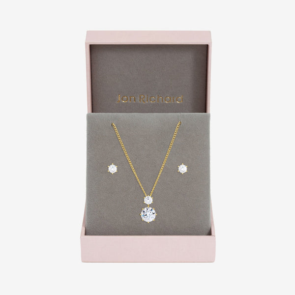 Jon Richard Gold Plated and Cubic Zirconia Round Drop Box Set - Gift Box