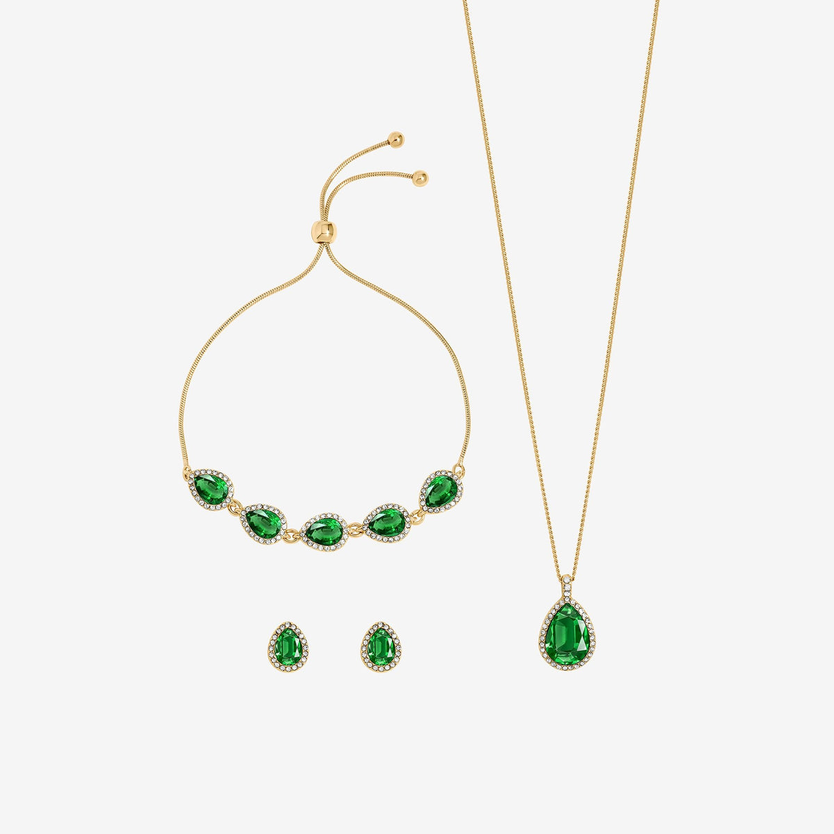 Jon Richard Gold Plated and Emerald Pear Drop Trio Set - Gift Box