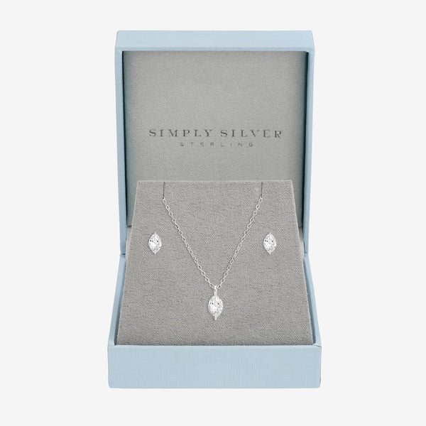 Simply Silver Sterling Silver 925 Cubic Zirconia Marquise Set