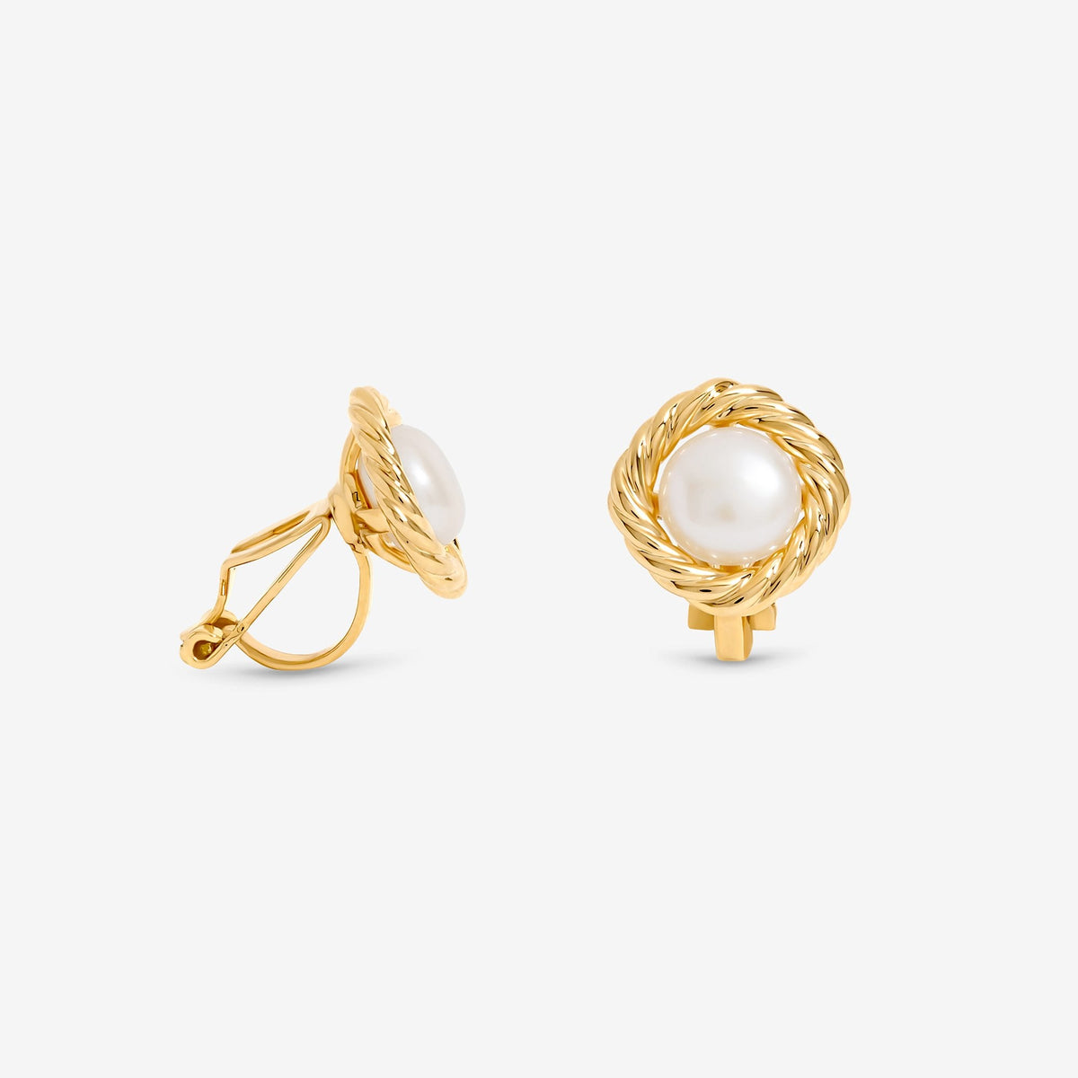 Jon Richard Gold Plated and Pearl Twisted Edge Clip Earrings