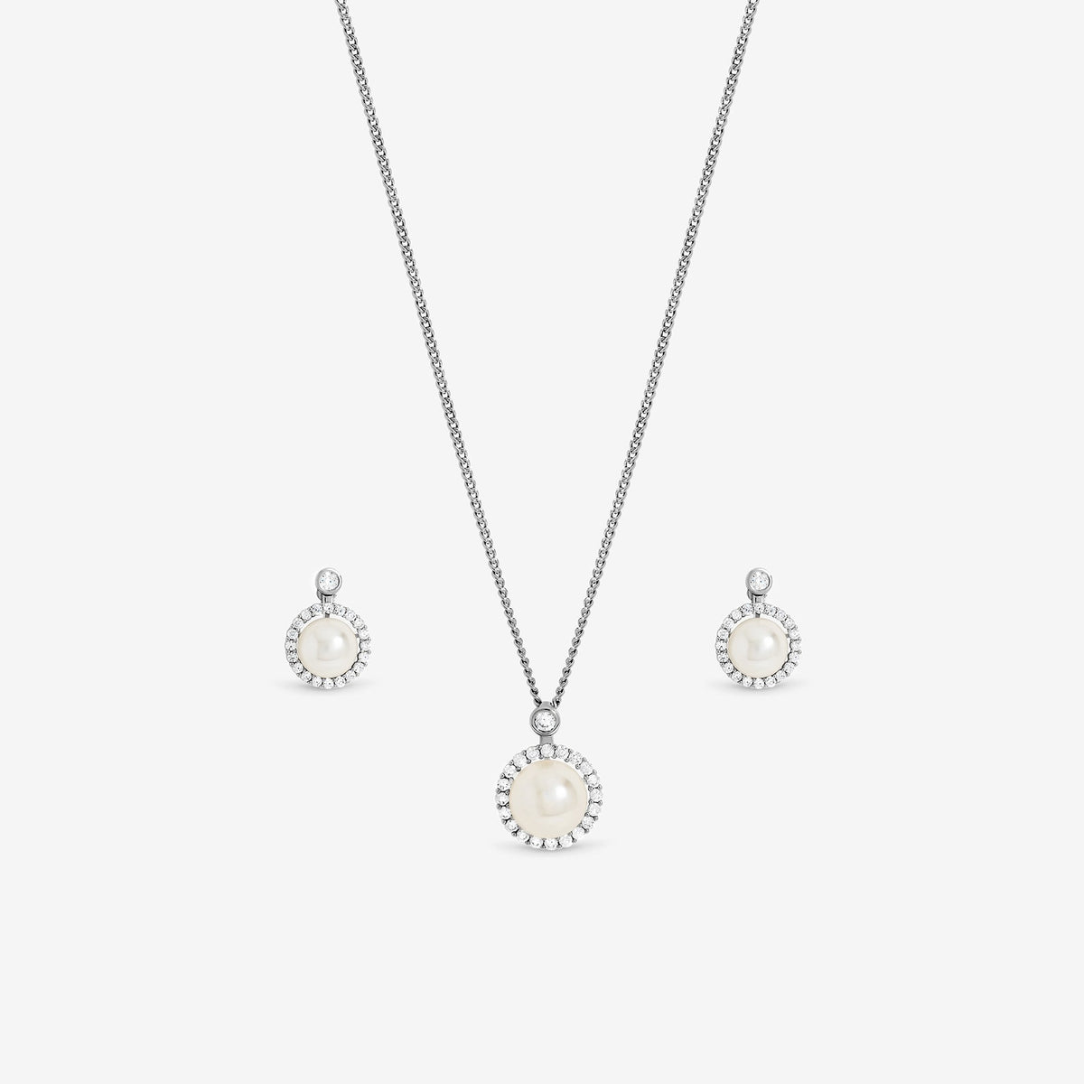 Jon Richard Rhodium Plated and Cubic Zirconia Pearl Halo Box Set - Gift Box