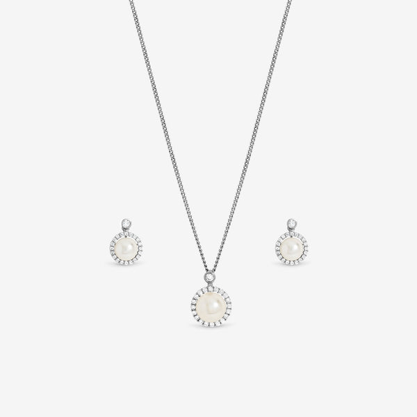 Jon Richard Rhodium Plated and Cubic Zirconia Pearl Halo Box Set - Gift Box