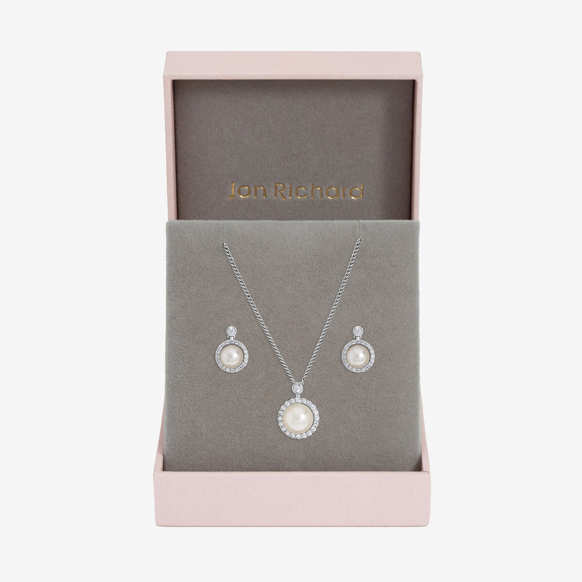 Jon Richard Rhodium Plated and Cubic Zirconia Pearl Halo Box Set - Gift Box