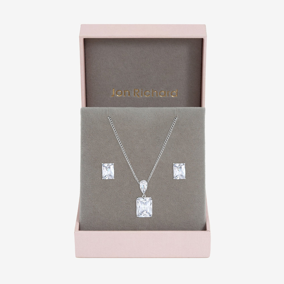 Jon Richard Rhodium Plated Crystal Open Stone Pendant Set - Gift Box