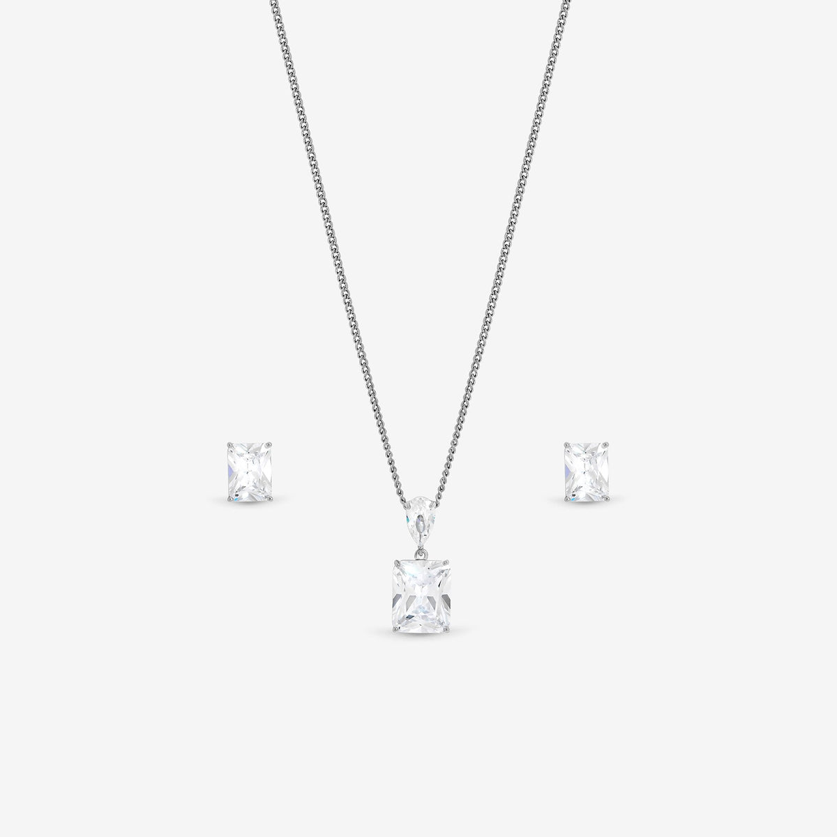 Jon Richard Rhodium Plated Crystal Open Stone Pendant Set - Gift Box