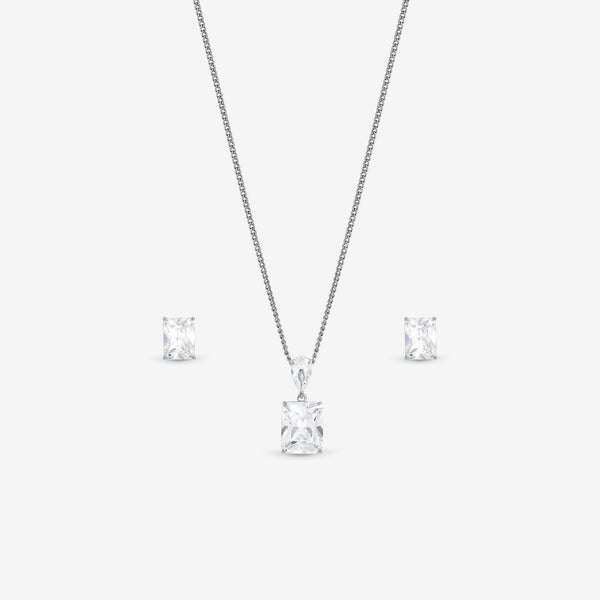 Jon Richard Rhodium Plated Crystal Open Stone Pendant Set - Gift Box
