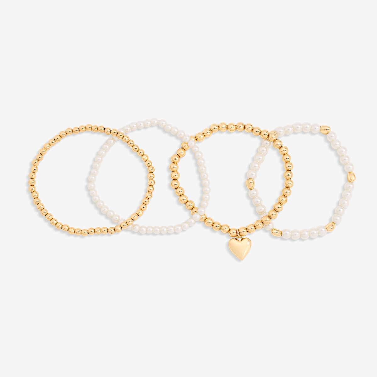 Mood Gold Polished Pearl Heart Stretch Bracelets