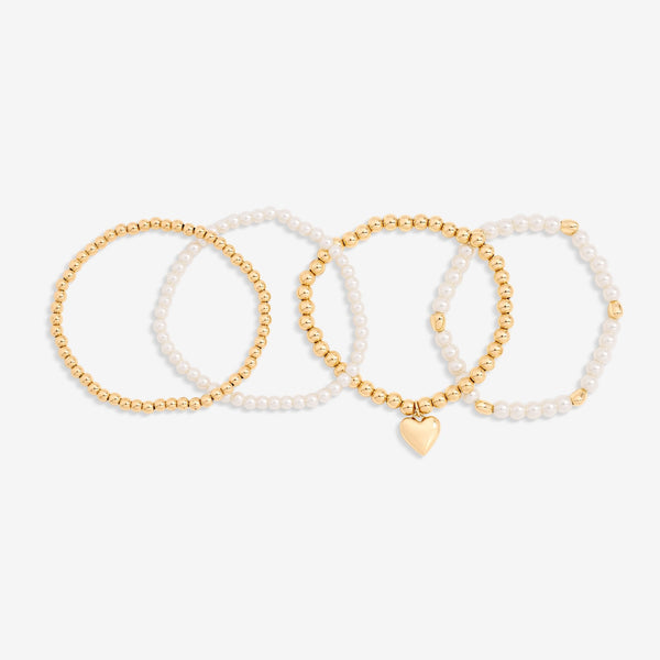 Mood Gold Polished Pearl Heart Stretch Bracelets