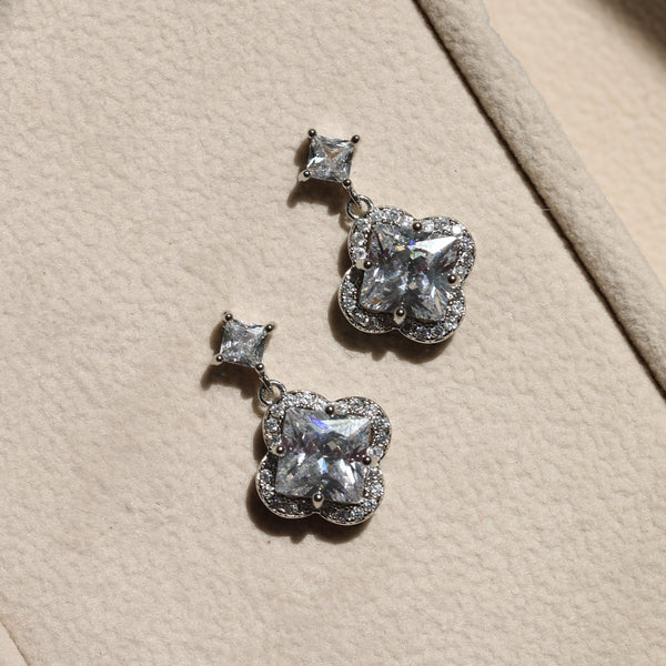 Jon Richard Rhodium Plated and Cubic Zirconia Clover Drop Earrings