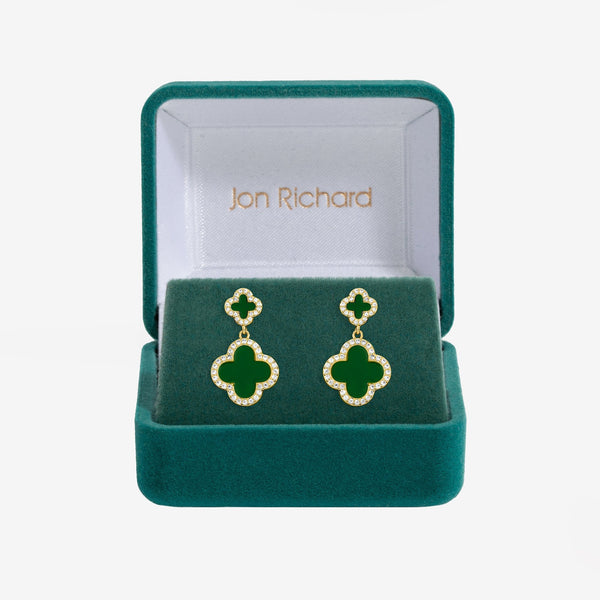 Jon Richard Gold Plated and Emerald Clover Earrings - Gift Box