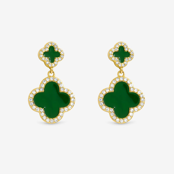 Jon Richard Gold Plated and Emerald Clover Earrings - Gift Box