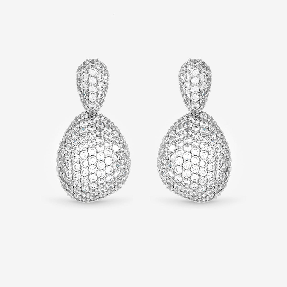 Jon Richard Rhodium Plated and Cubic Zirconia Drop Dome Earrings - Gift Box