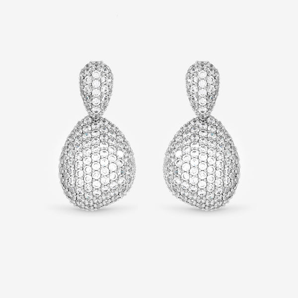 Jon Richard Rhodium Plated and Cubic Zirconia Drop Dome Earrings - Gift Box