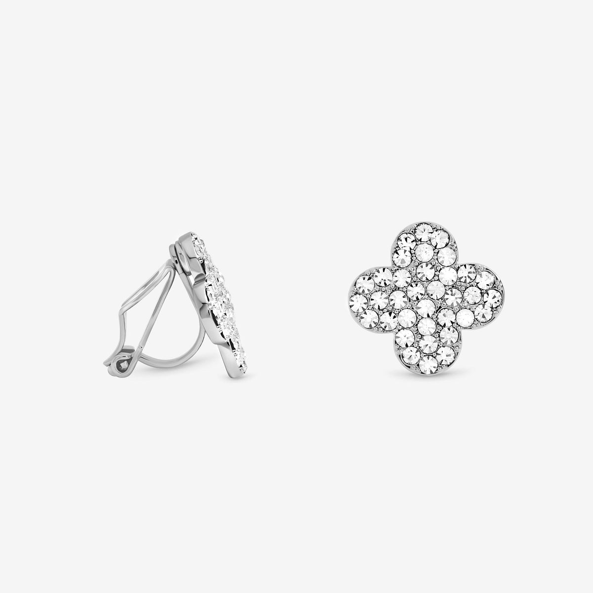 Jon Richard Silver Plated and Pave Clover Clip Earrings
