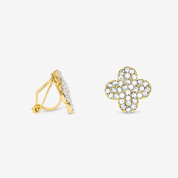 Jon Richard Gold Plated and Pave Clover Clip Earrings