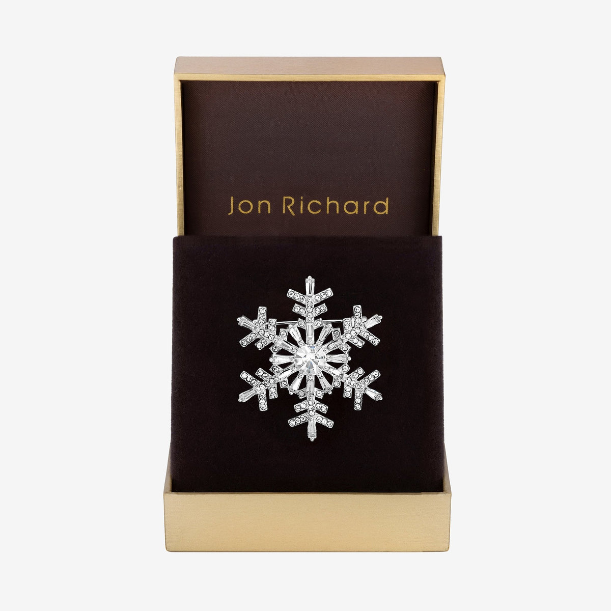 Jon Richard Silver Plated and Crystal Snowflake Brooch - Gift Box