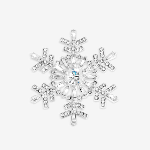Jon Richard Silver Plated and Crystal Snowflake Brooch - Gift Box