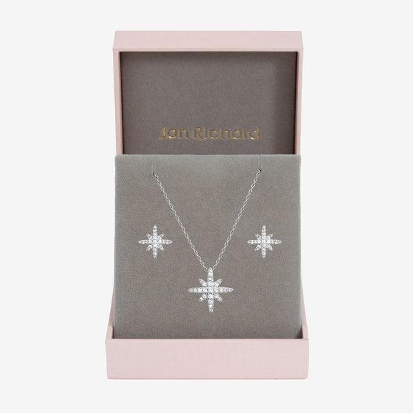 Jon Richard Rhodium Plated and Pave Star Set - Gift Box