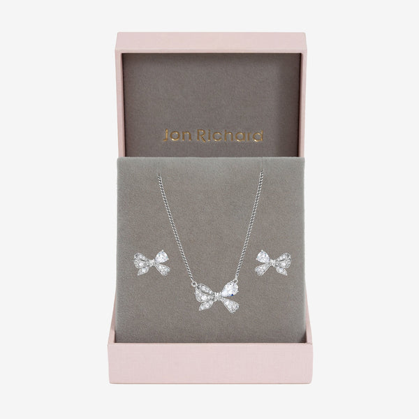Jon Richard Rhodium Plated Bow Box Set - Gift Box