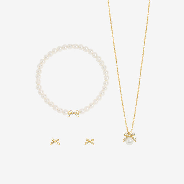 Jon Richard Gold Plated Pearl and Crystal Bow Trio Set - Gift Box