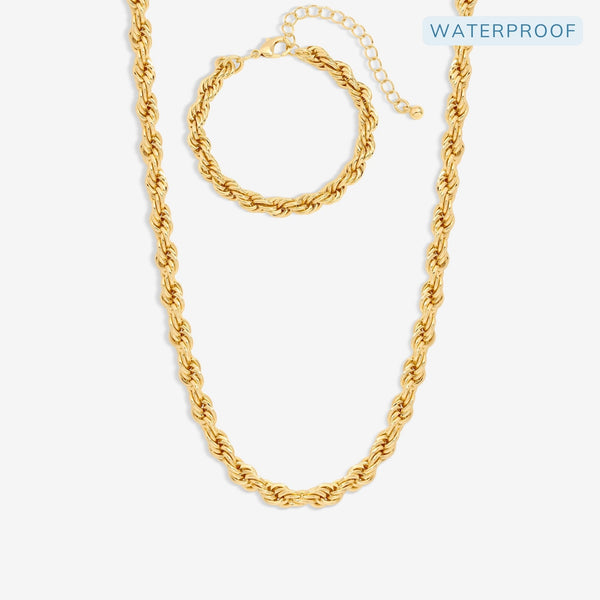 Mood Gold Waterproof Twisted Rope Necklace & Bracelet Set
