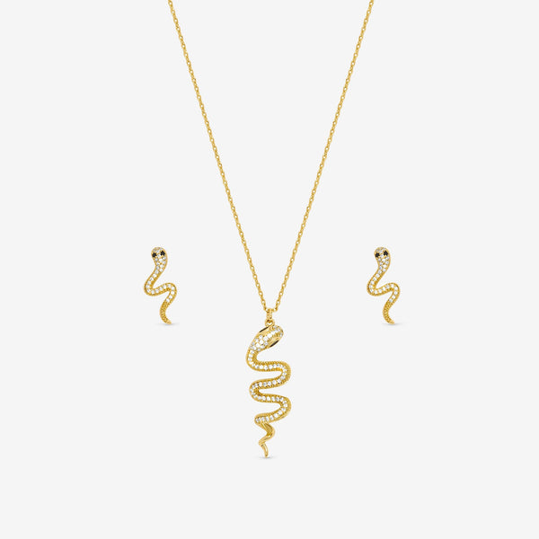 Inicio 14ct Gold Plated and Cubic Zirconia Snake Set - Gift Box