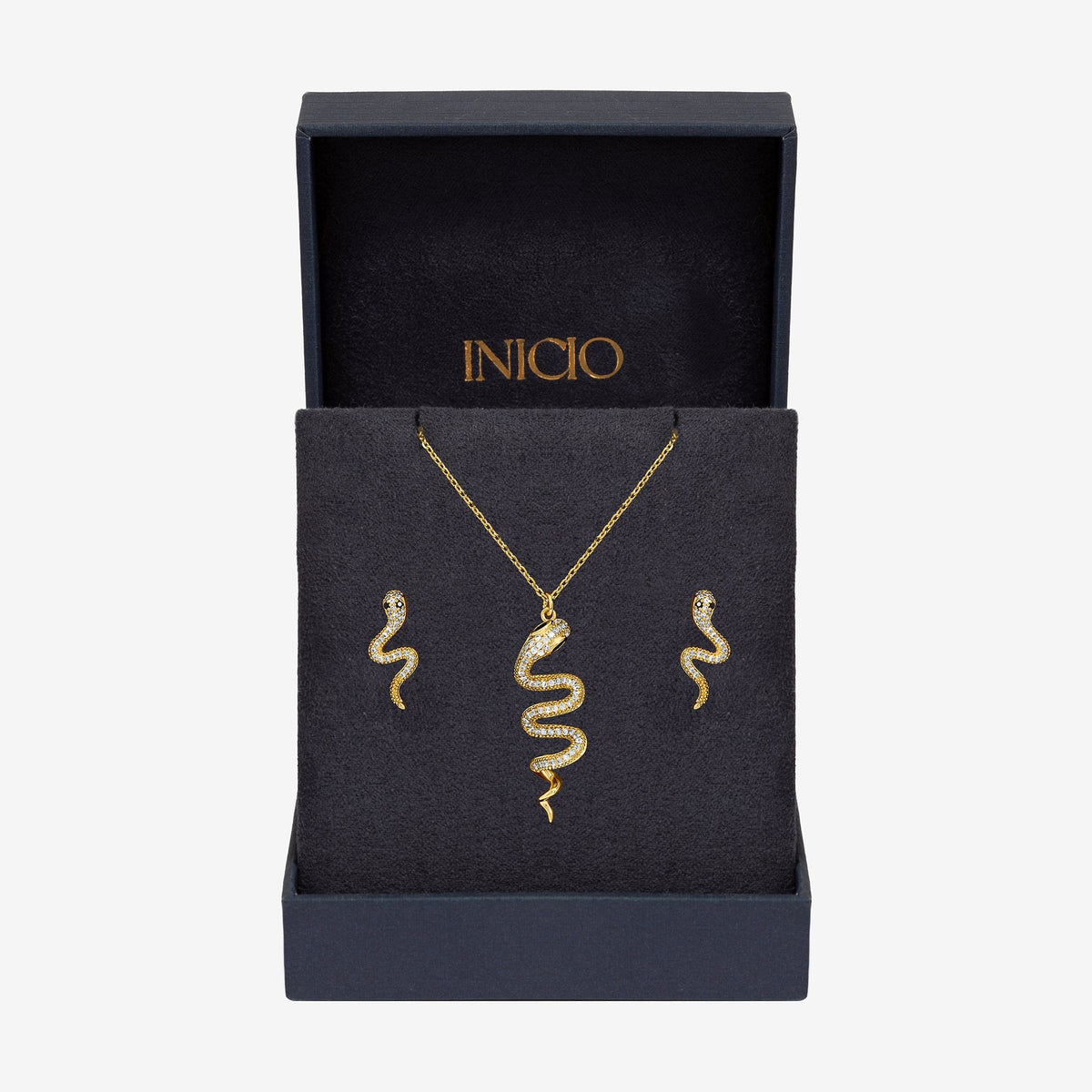 Inicio 14ct Gold Plated and Cubic Zirconia Snake Set - Gift Box