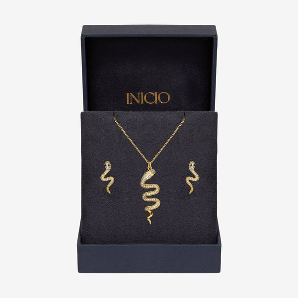 Inicio 14ct Gold Plated and Cubic Zirconia Snake Set - Gift Box
