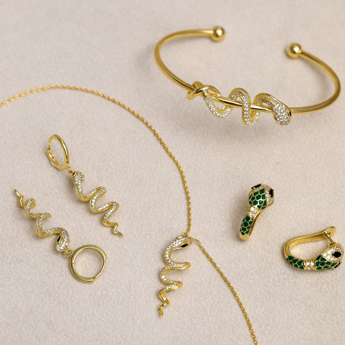 Inicio 14ct Gold Plated and Cubic Zirconia Snake Set - Gift Box