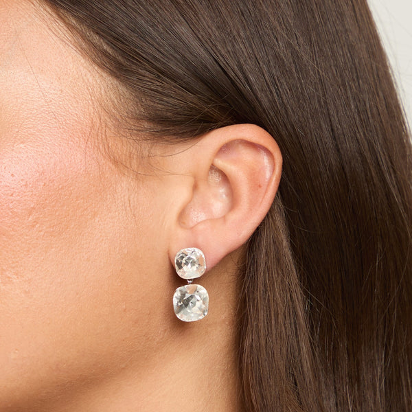 Jon Richard Rhodium Plated Crystal Statement Stone Drop Earrings
