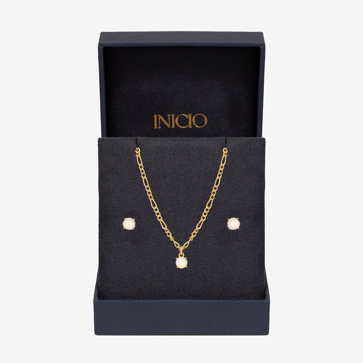 Inicio 14ct Gold Plated Opal Stone Pendant Set - Gift Box