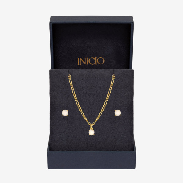 Inicio 14ct Gold Plated Opal Stone Pendant Set - Gift Box