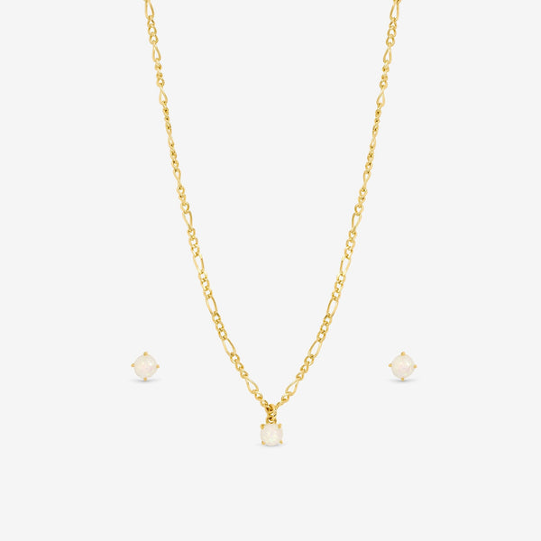Inicio 14ct Gold Plated Opal Stone Pendant Set - Gift Box