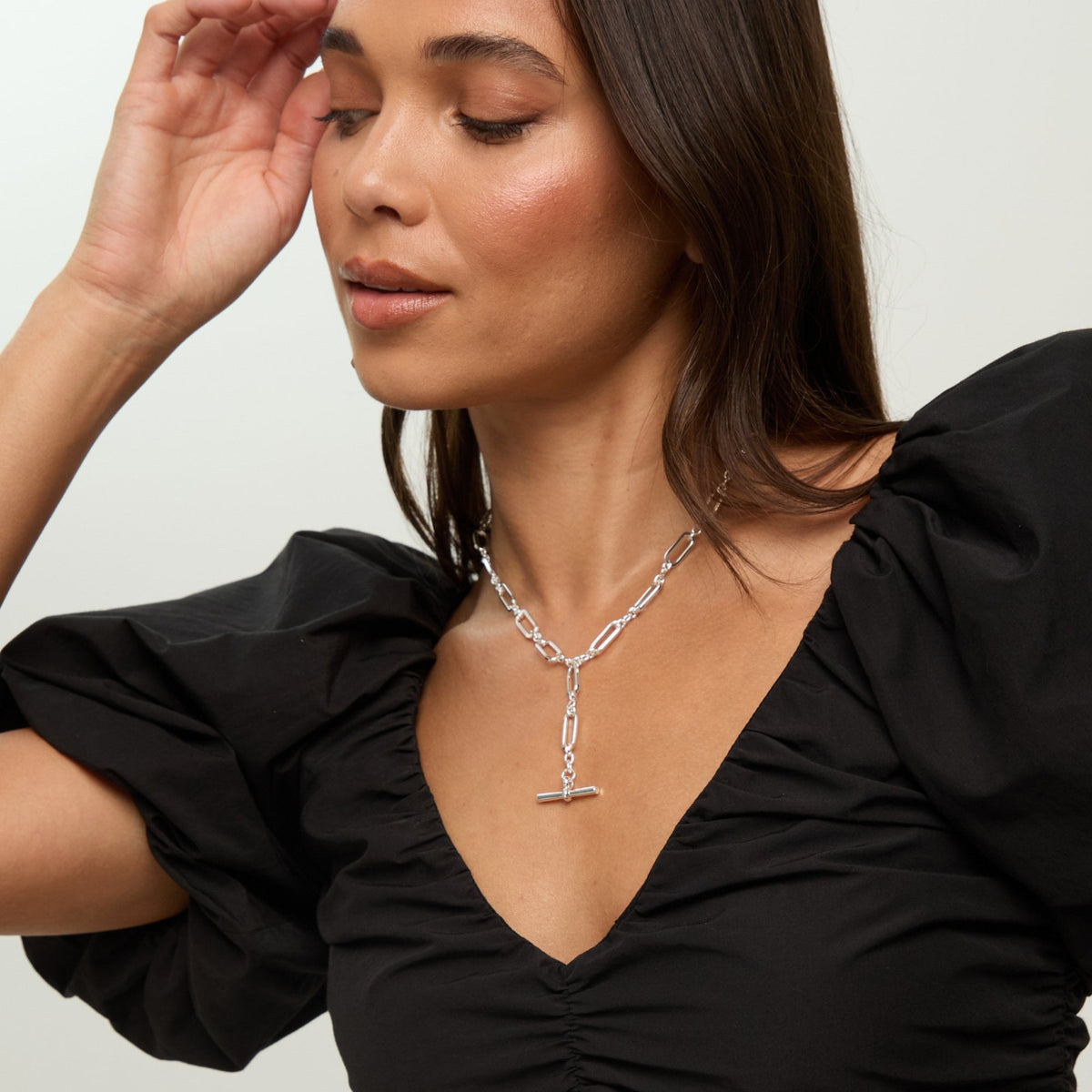Mood Silver Polished T Bar Necklace