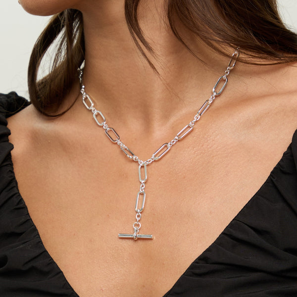 Mood Silver Polished T Bar Necklace
