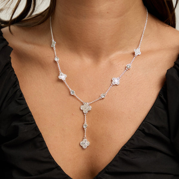 Mood Silver Pave Clover Y Drop Necklace