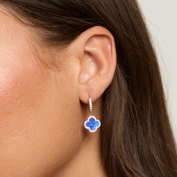 Jon Richard Gold Plated and Lapis Clover Huggie Earrings
