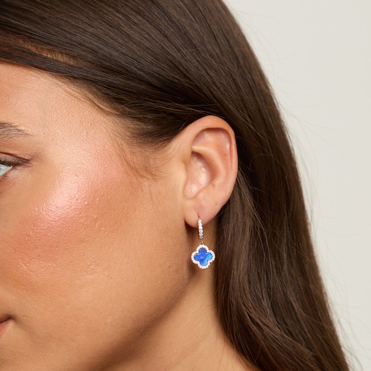 Jon Richard Gold Plated and Lapis Clover Huggie Earrings