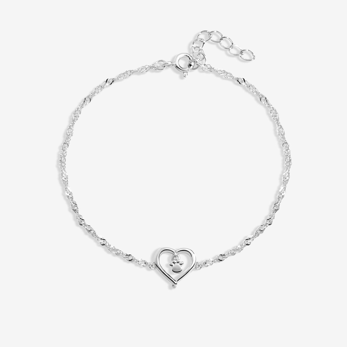 Simply Silver Sterling Silver 925 Polished Paw print Bracelet - Gift Pouch