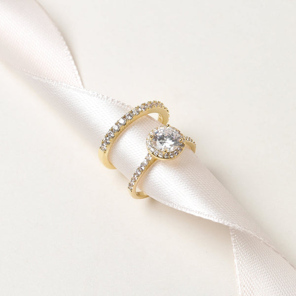 Jon Richard Gold Plated Halo Engagement Ring Set