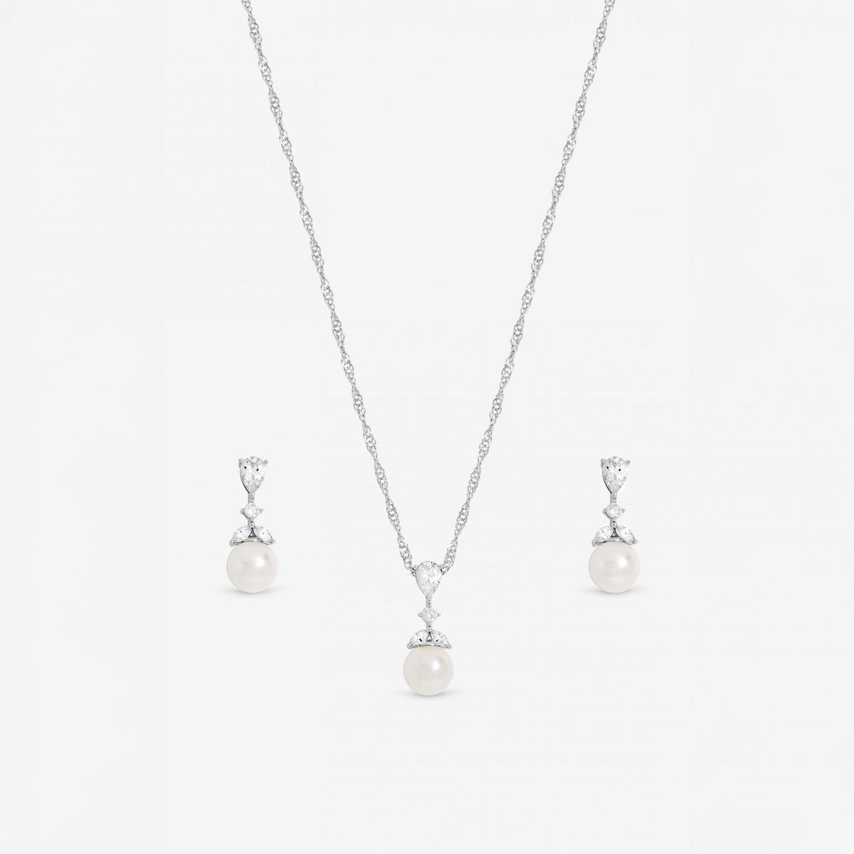 Jon Richard Rhodium Plated Crystal Leaf and Pearl Set - Gift Box