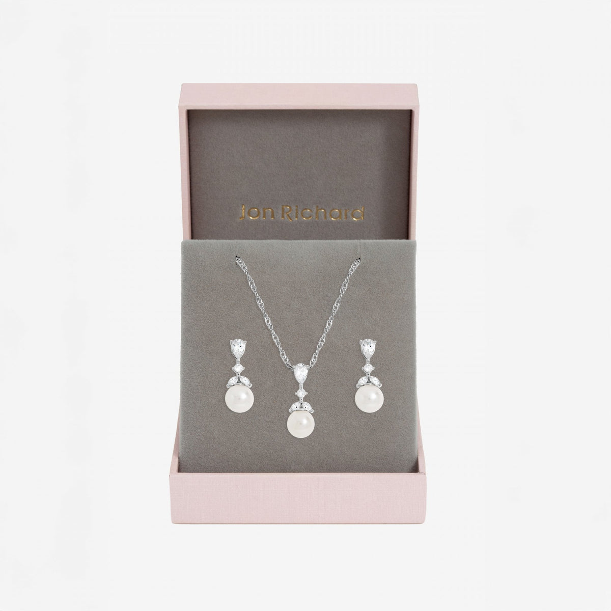 Jon Richard Rhodium Plated Crystal Leaf and Pearl Set - Gift Box