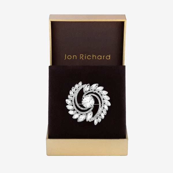 Jon Richard Silver Plated Mixed Crystal Swirl Brooch - Gift Box